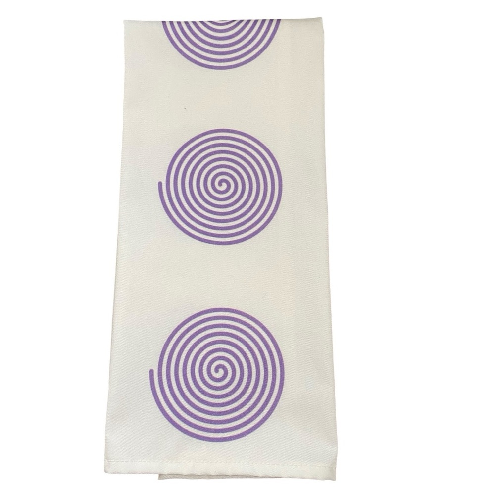 White Tea Towel with Purple Spiral Design | Artist‑Made | NWT